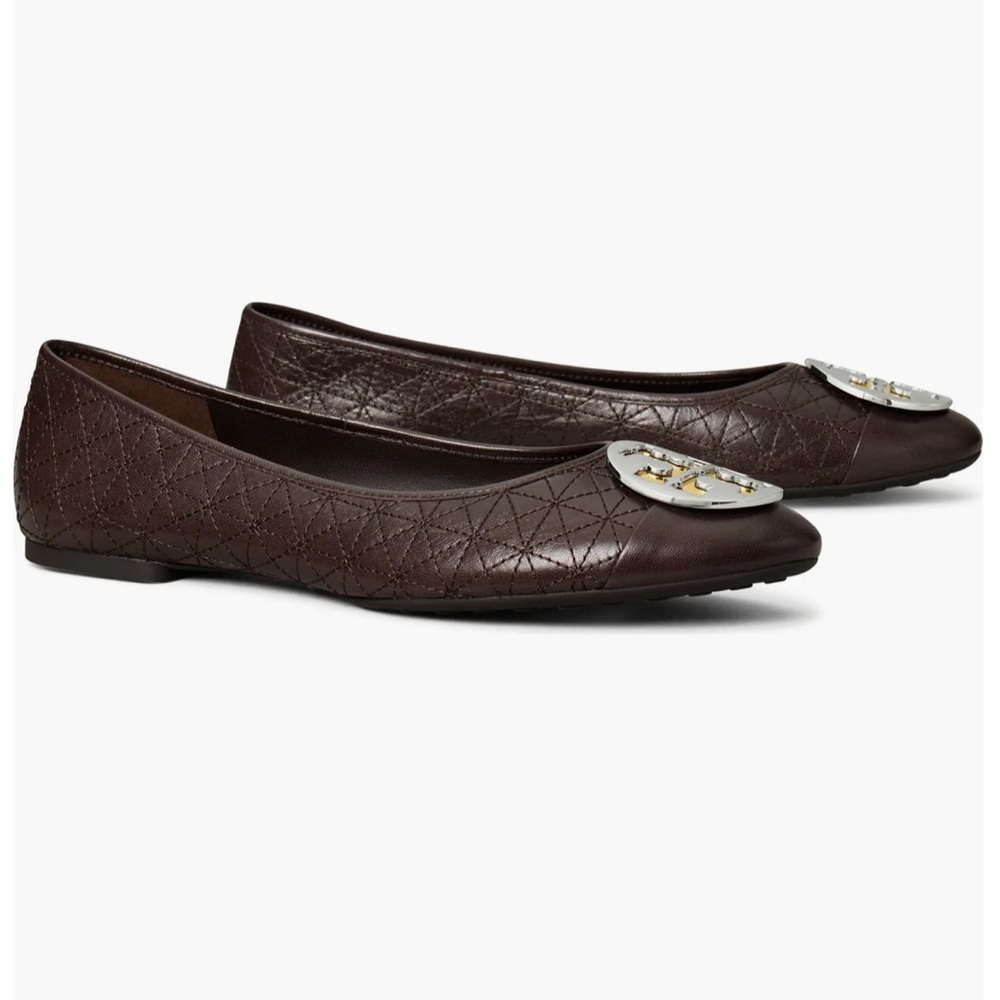 NIB with dust bag TORY BUTCH Claire Quilted Ballet Goat Leather Flats Size 7.5